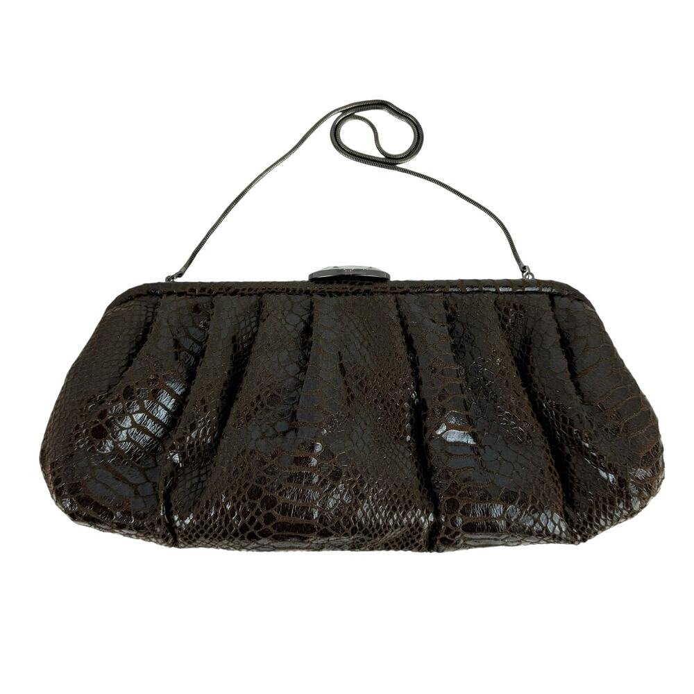 Kate Landry Brown Vegan Leather Reptile Print Kiss Lock Small Purse Clutch